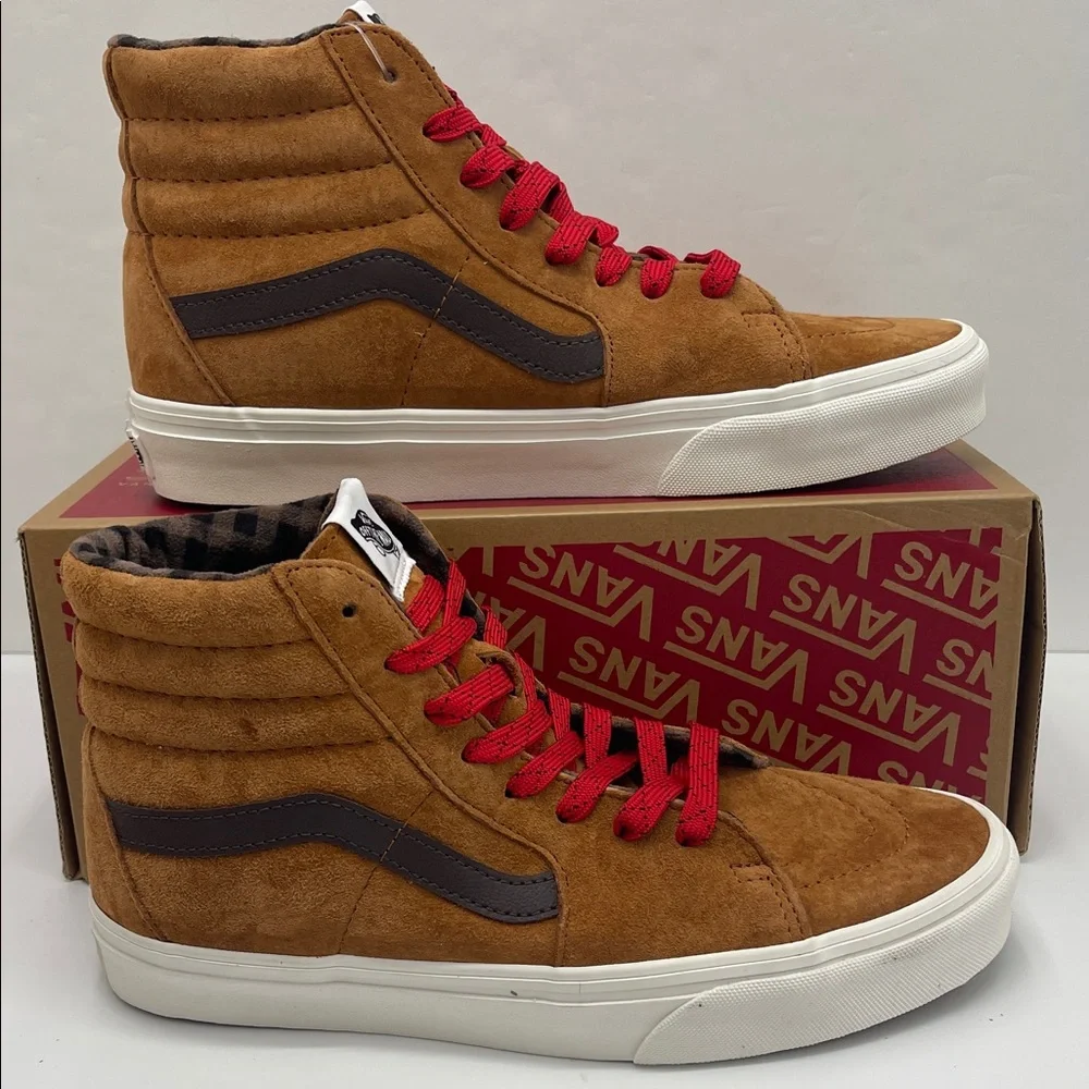 Vans Men’s Tan High-Top Sneakers Sk8-Hi
Pig Suede Plaid Glazed Glaze 
Sneakers - Picture 2 of 16